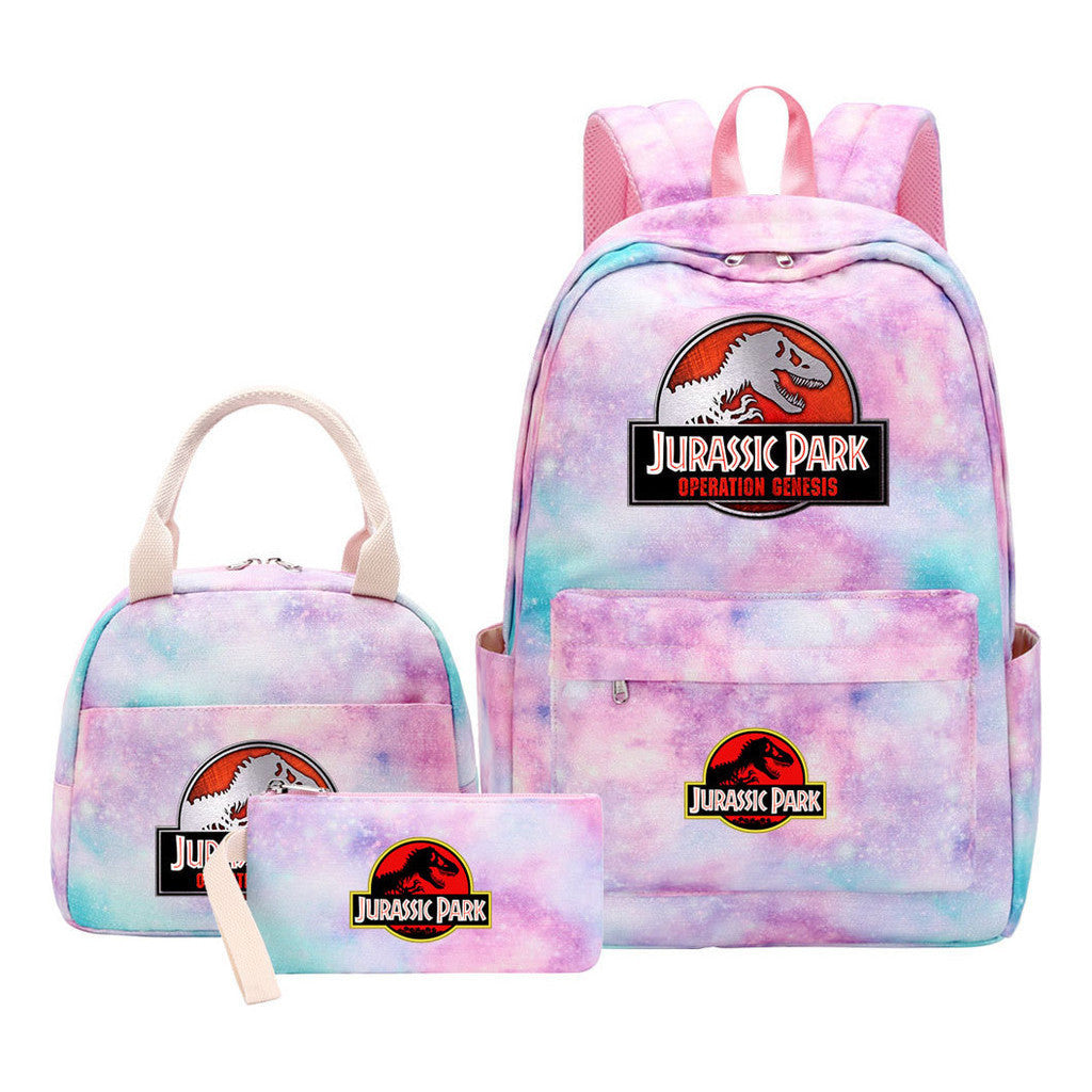 Jurassic Park Dinosaur Student Girls School Bag Lunch Bag Three Piece Set Backpack Set