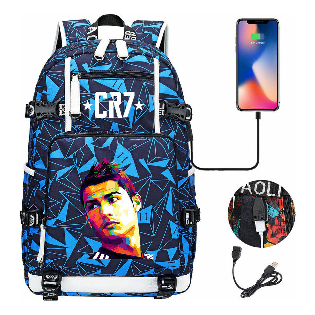 Football Star Cristiano Ronaldo Printed Youth Backpack, Backpack, Leisure Travel Backpack