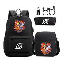 Naruto Usb Password Lock Youth Student Backpack Three Piece Set For Men And Women Backpack Set
