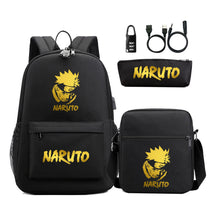 Golden Naruto Usb Password Lock Teenage Student School Bag Three Piece Backpack Set