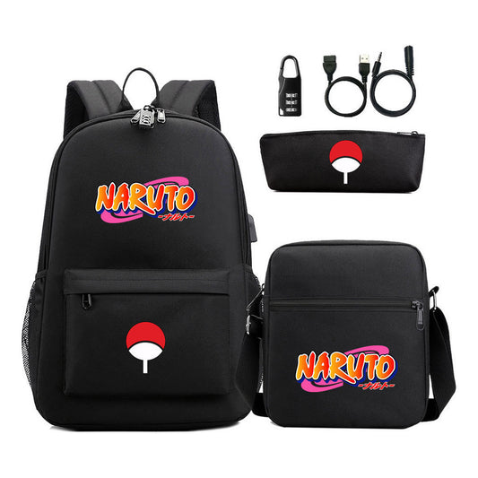 Naruto Usb Password Lock Youth Student Backpack Three Piece Set Backpack Set