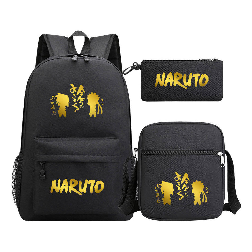 Golden Anime Naruto Starry Sky Youth Student Backpack Set, 3-piece, Men's And Women's Backpack Set