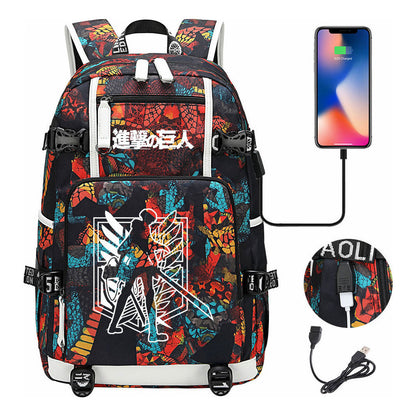 The Giant Of Manga Attack Usb Youth Student Backpack For Men And Women's Leisure Travel Backpack