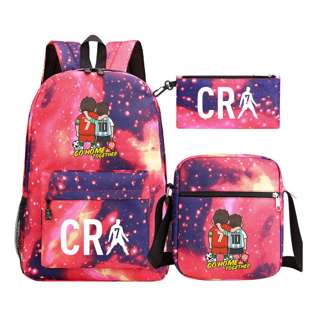 Football Star Cristiano Ronaldo Printed Youth Student Backpack 3pcs/Set Backpacks