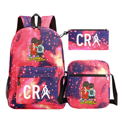 Football Star Cristiano Ronaldo Printed Youth Student Backpack 3pcs/Set Backpacks