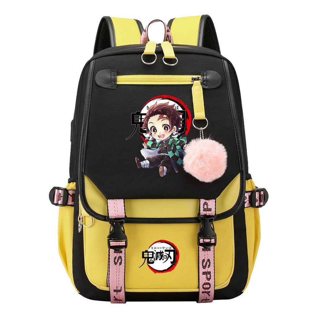 Comic Cartoon Fashion Usb Student Backpack Casual Woven Flap Backpack