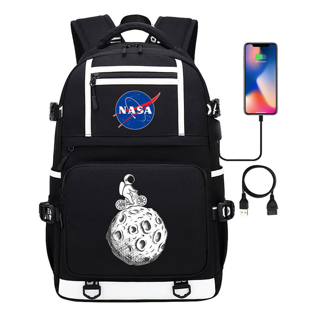 Fashionable Space Printed Usb Student Backpack Backpack Leisure Travel Backpack