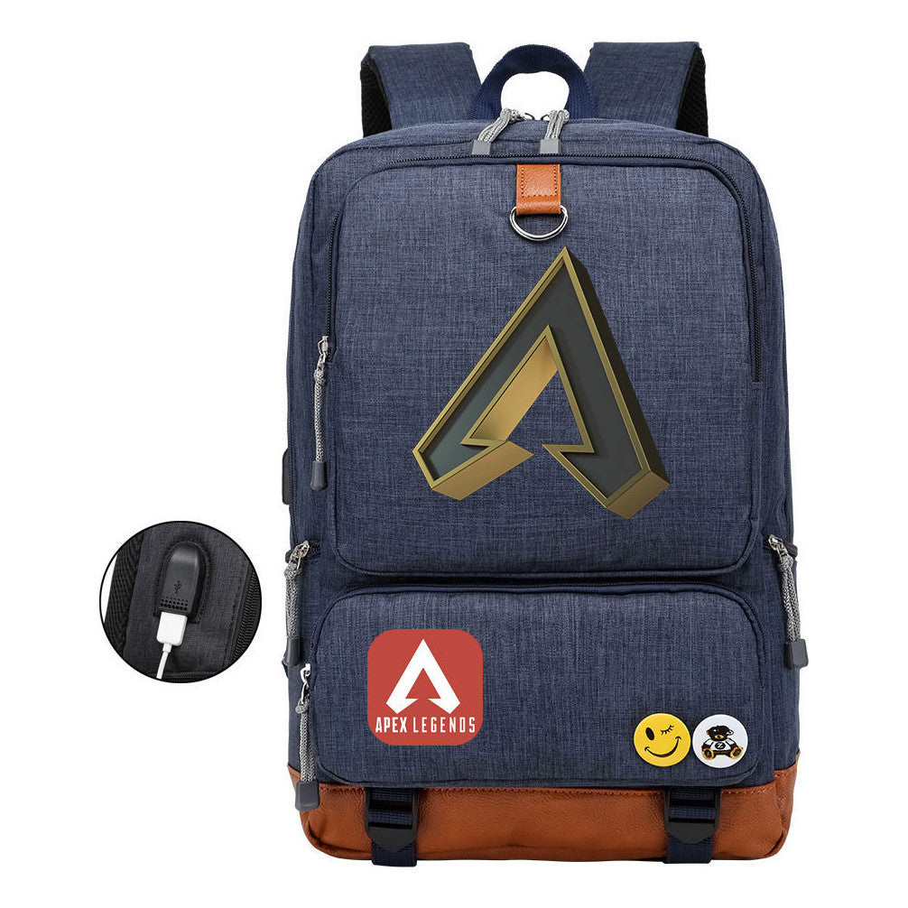 Apex Hero Print Usb Youth School Bag Leisure Travel Backpack