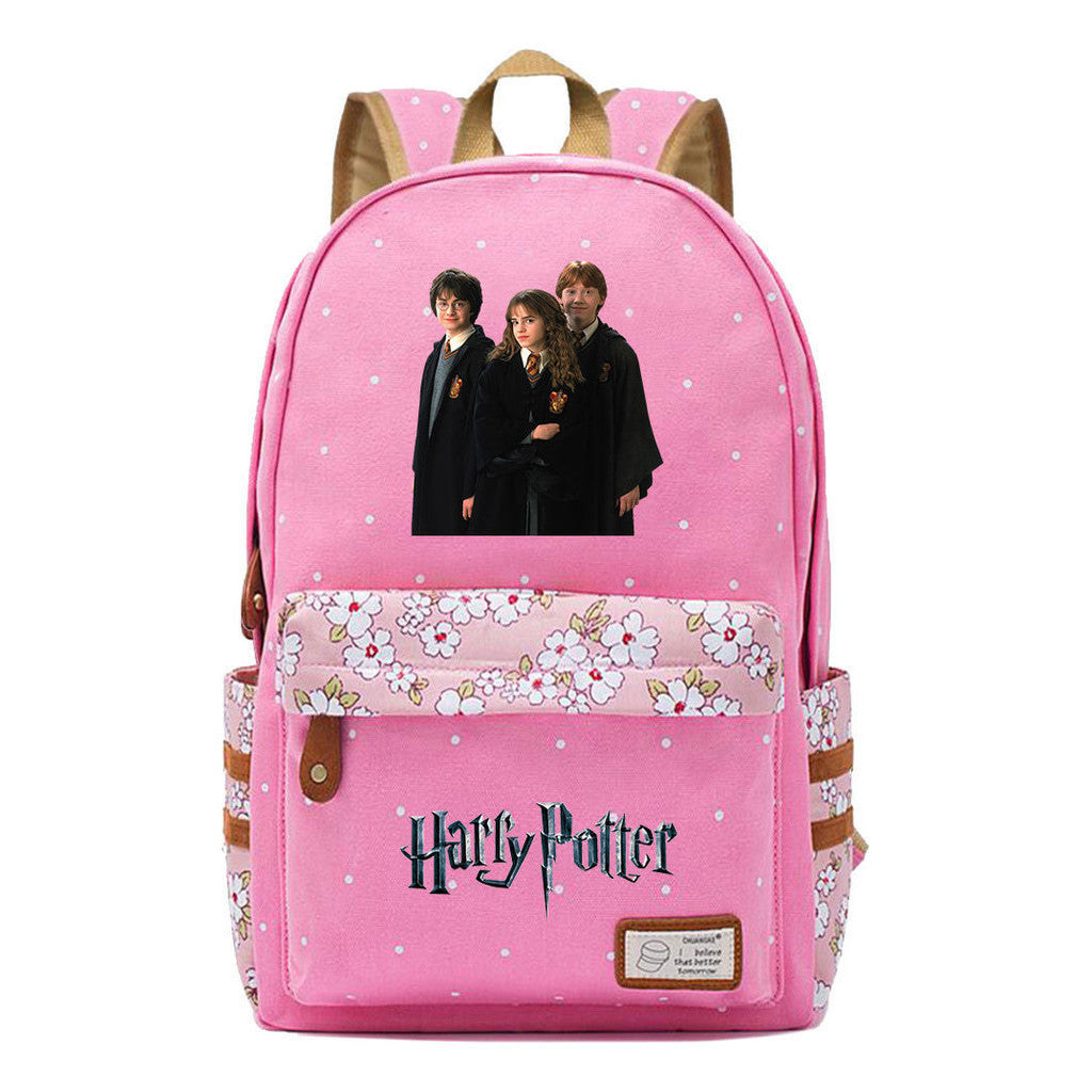 School Of Witchcraft And Wizardry Student Backpack With Floral Canvas Backpack