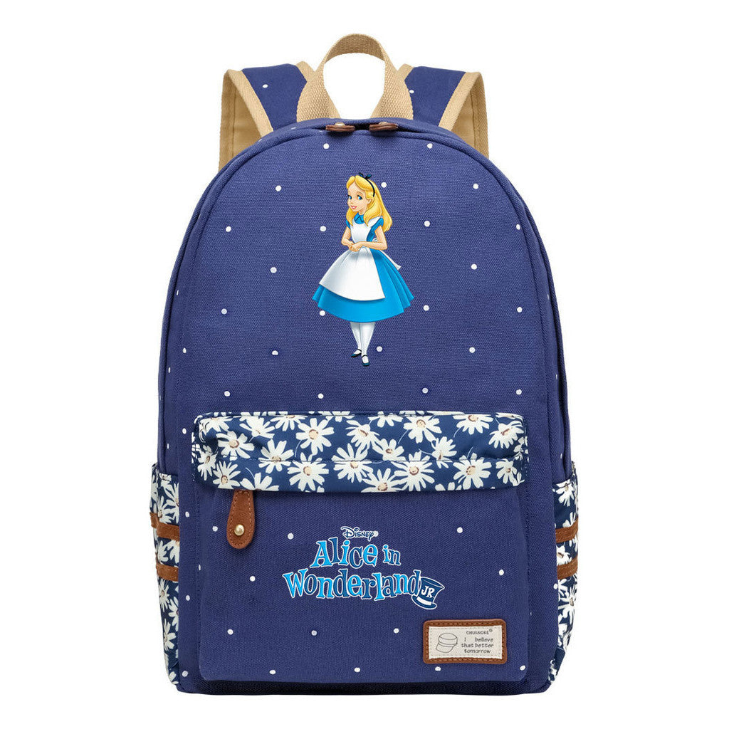 Anime Cartoon Cheshire Cat Print Youth Student Backpack With Floral Casual Backpack