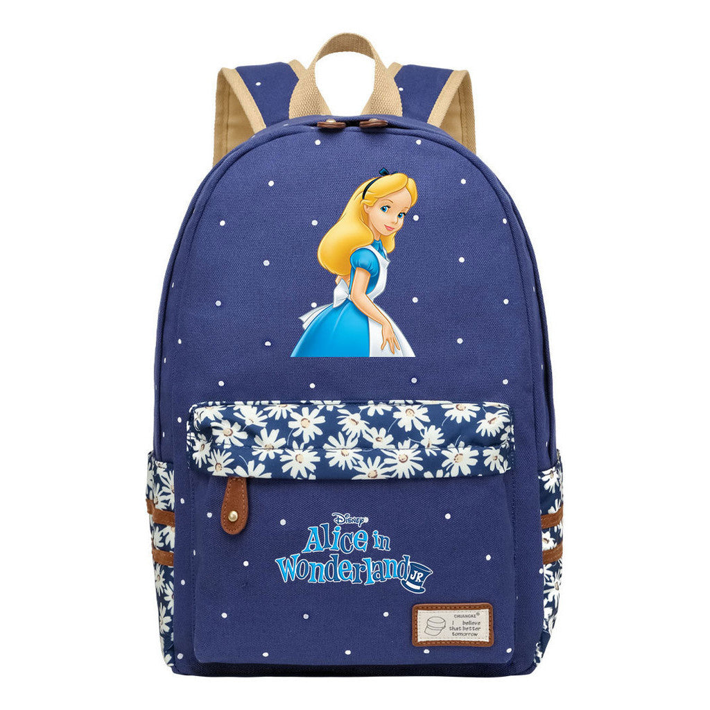 Anime Cartoon Cheshire Cat Print Youth Student Backpack With Floral Casual Backpack