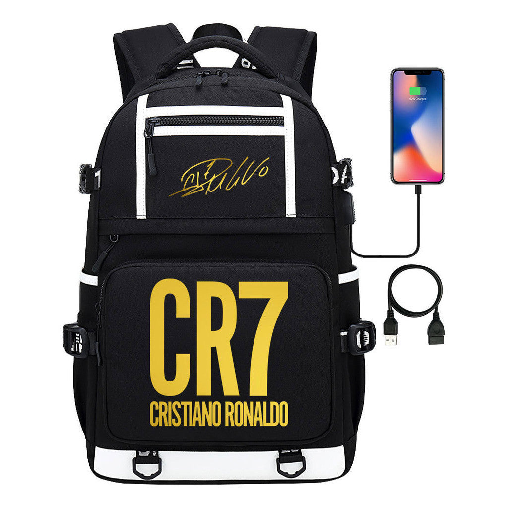 Sports Star Cristiano Ronaldo Usb Youth Student School Bag Men's And Women's Backpack Leisure Travel Bag