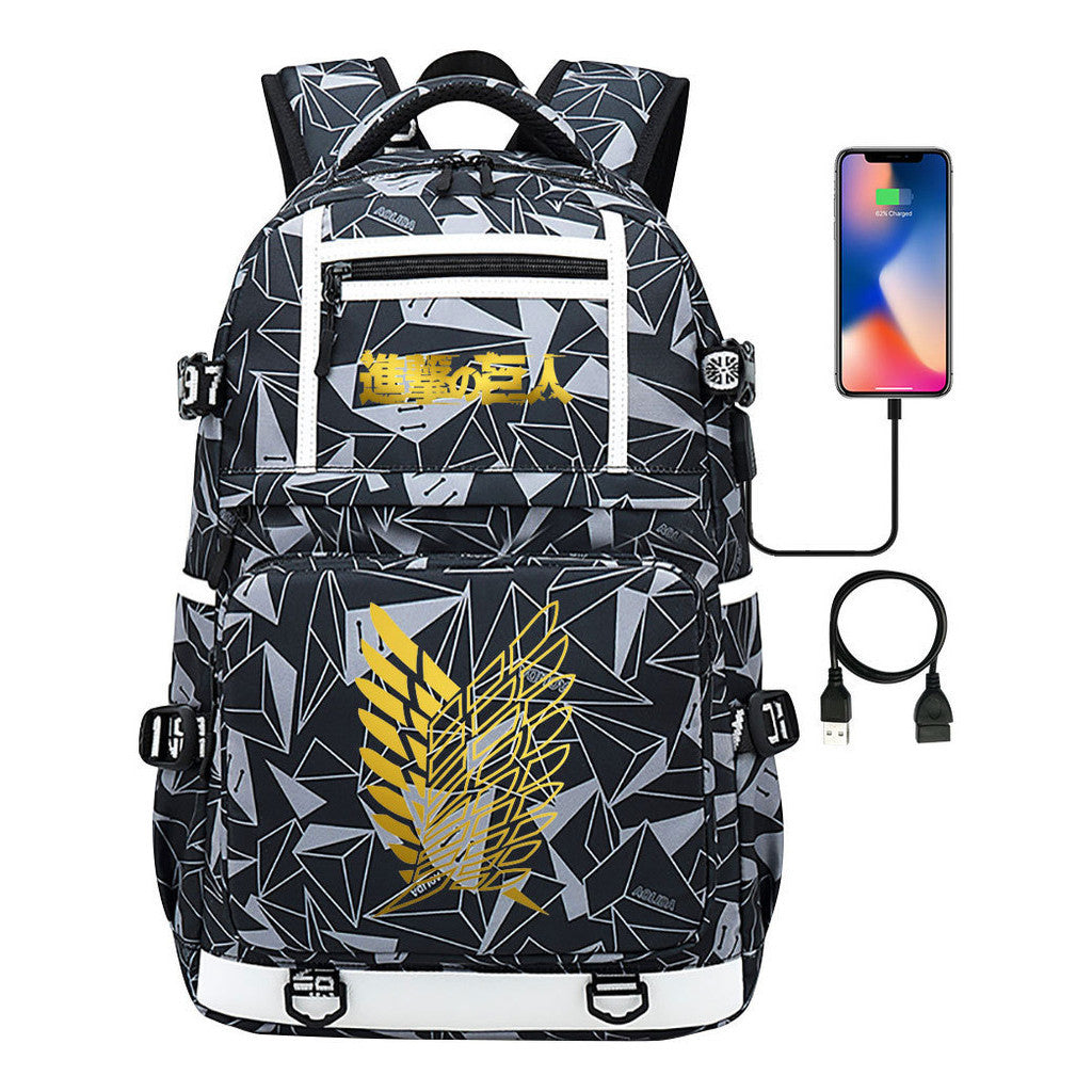 Golden Attack Giant Print Usb Youth Student Backpack Men's And Women's Backpack Leisure Travel Backpack