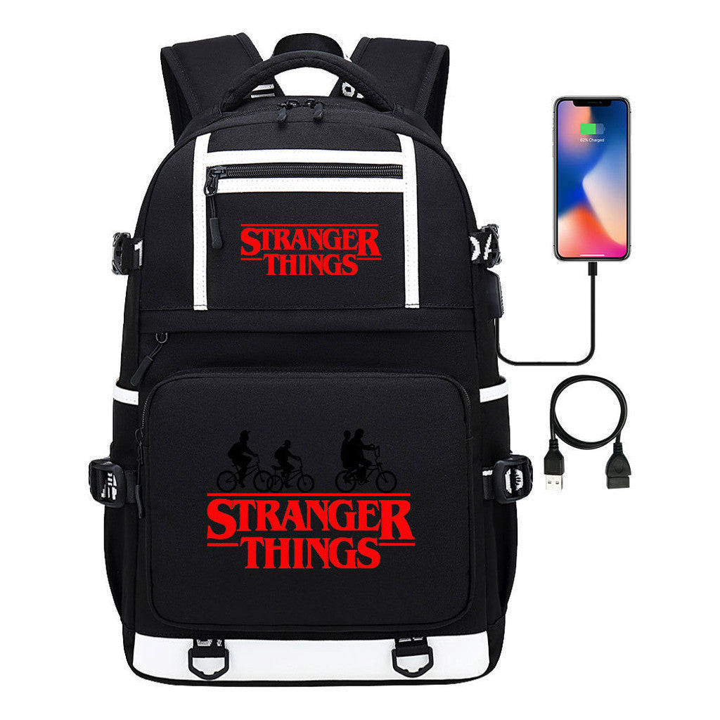Strange Story Printed Usb Youth Student Backpack For Men And Women's Leisure Travel Backpack