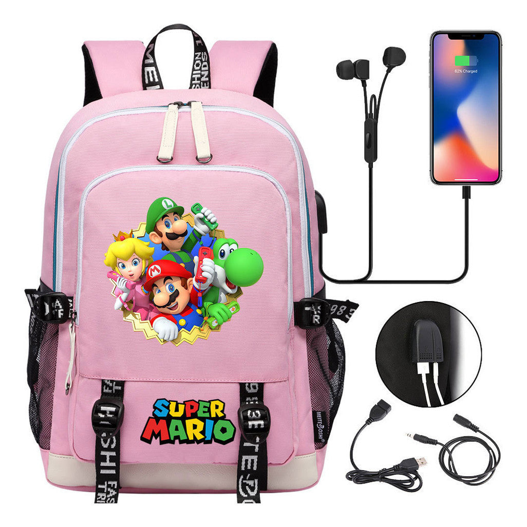Super Mario Usb Youth School Bag Men's And Women's Leisure Sports Backpack