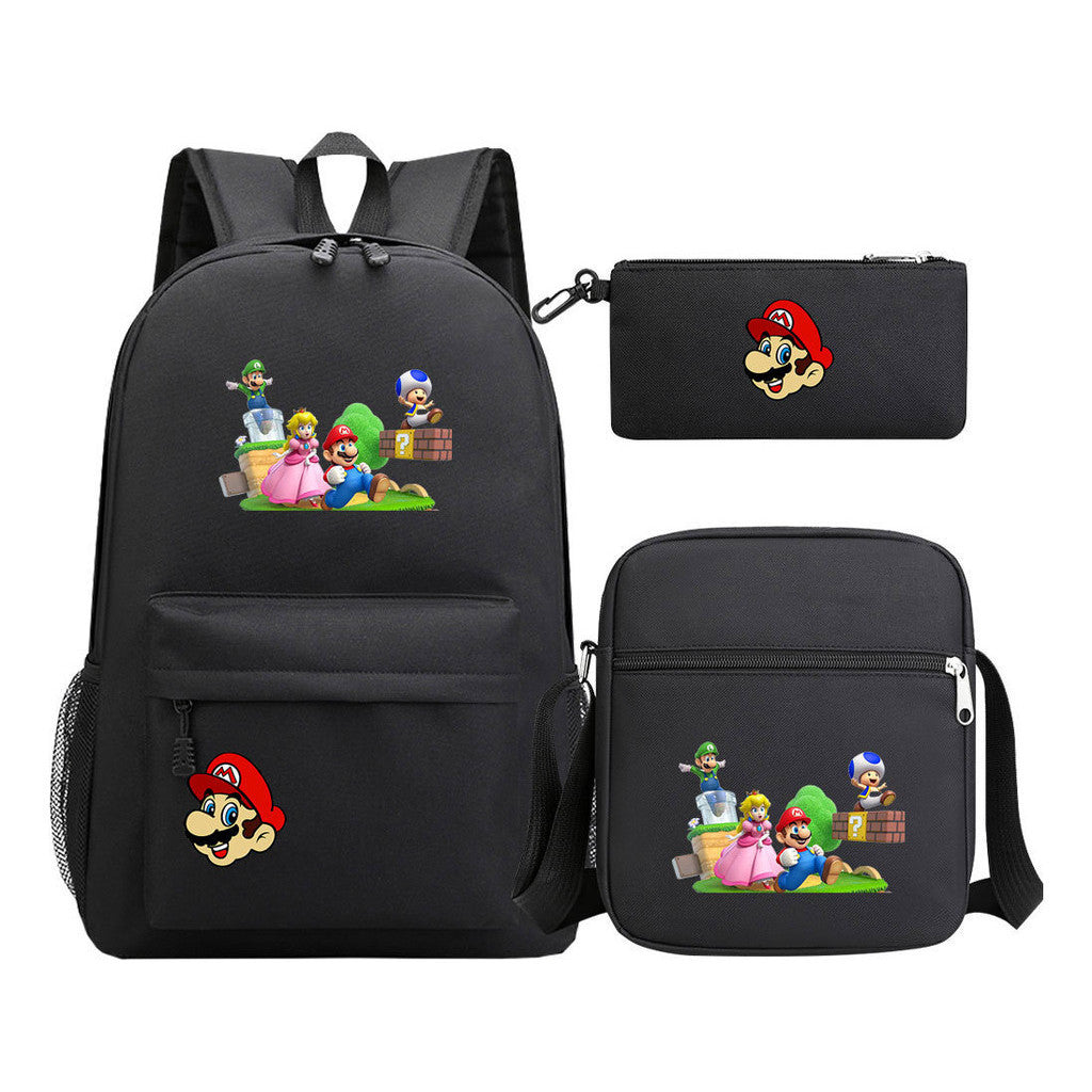 Super Mario Printed Student Backpack Three Piece Set For Men And Women's Backpack Set