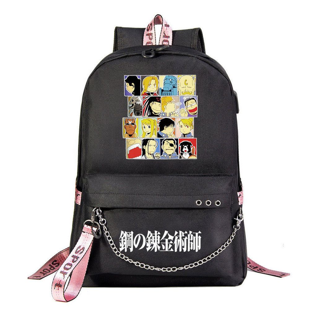 Steel Alchemist Printed Usb Youth Student Backpack For Men And Women's Leisure Travel Backpack