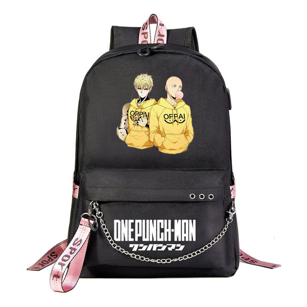 Comic One Punch Superman Printed Usb Youth Student Backpack Men's And Women's Leisure Travel Backpack