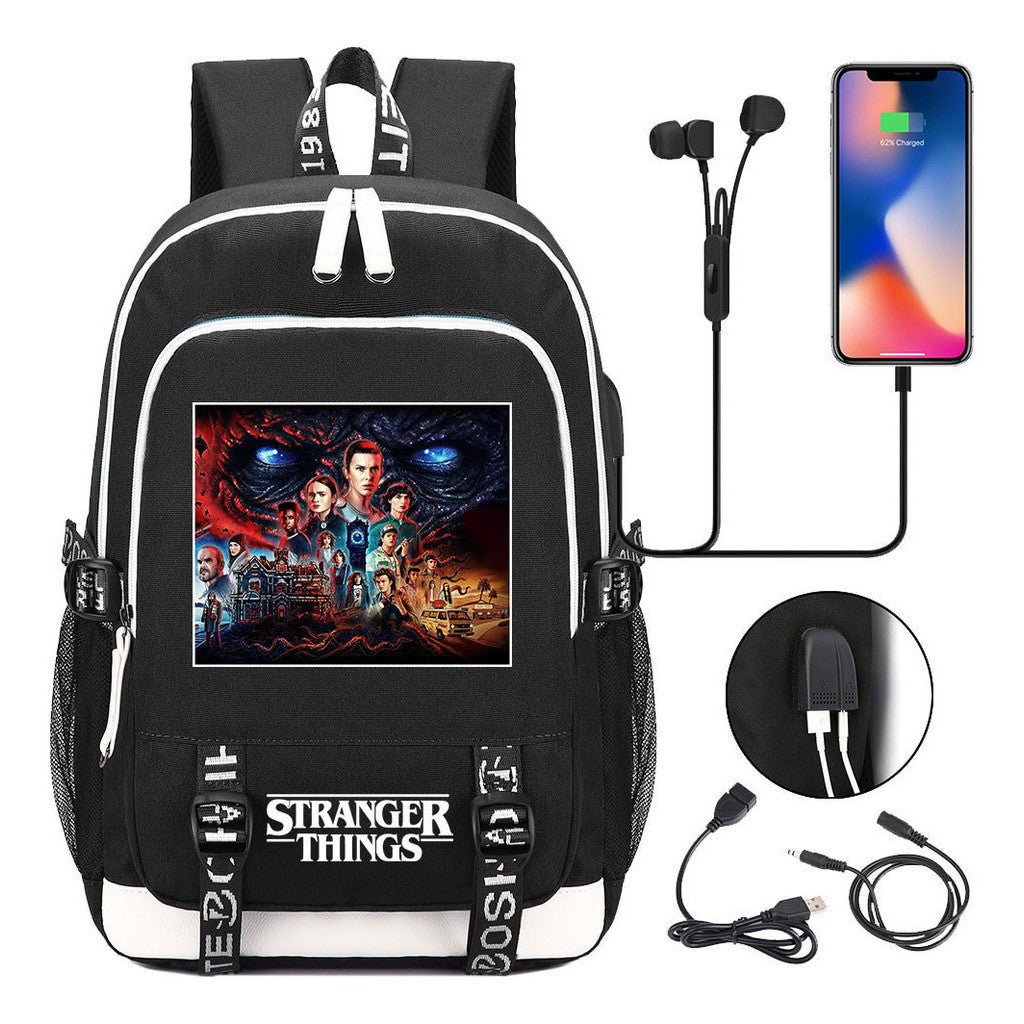Strange Story Printed Usb Youth Student Backpack For Men And Women's Leisure Travel Backpack