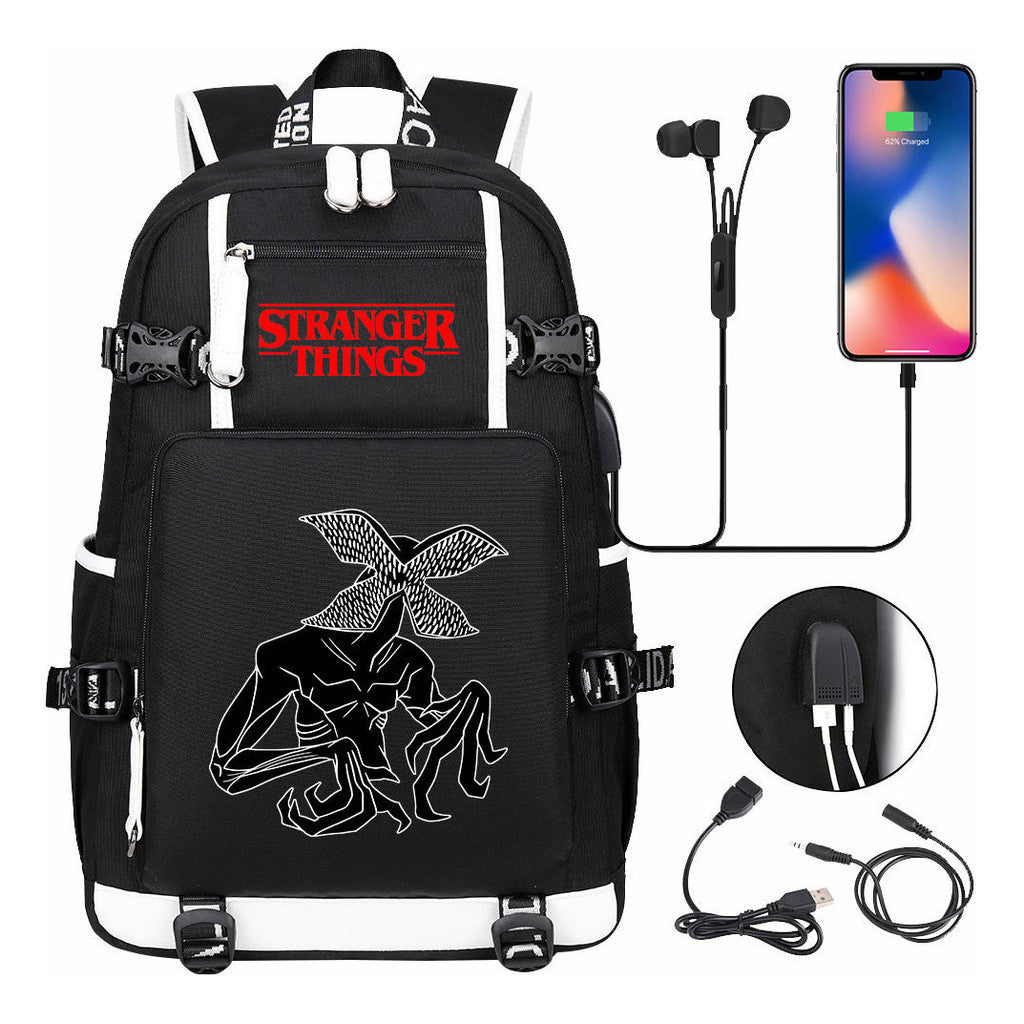 Strange Story Printed Usb Youth Student Backpack For Men And Women's Leisure Travel Backpack