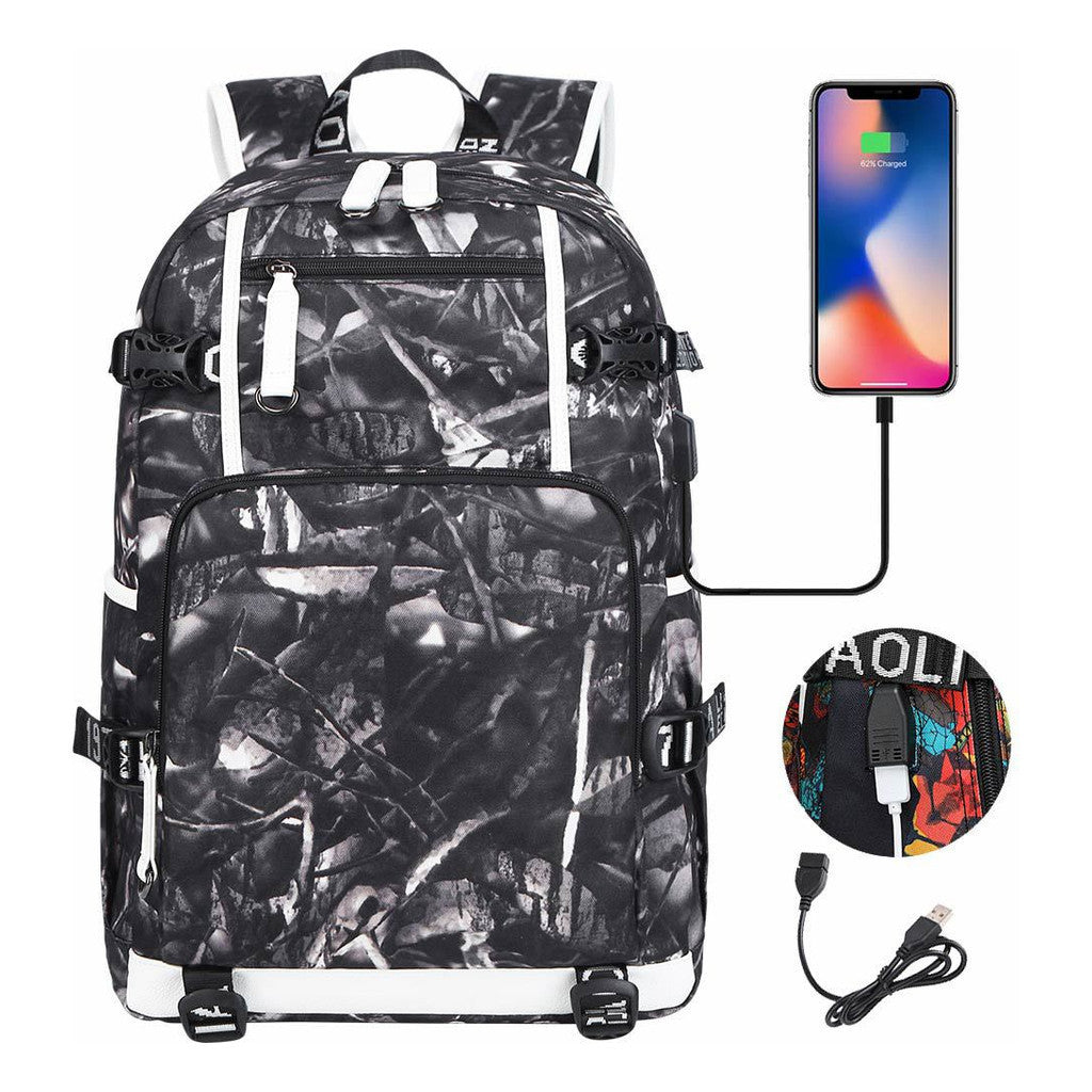 Printed Usb Youth Student School Bag Leisure Large Capacity Travel Backpack