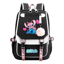 Interstellar Baby Stitch Usb Student Backpack With Casual Woven Strap Flap Backpack