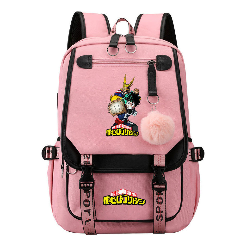 My Heroes Academy Usb Youth Student Backpack With Casual Woven Strap Flip Back Backpack