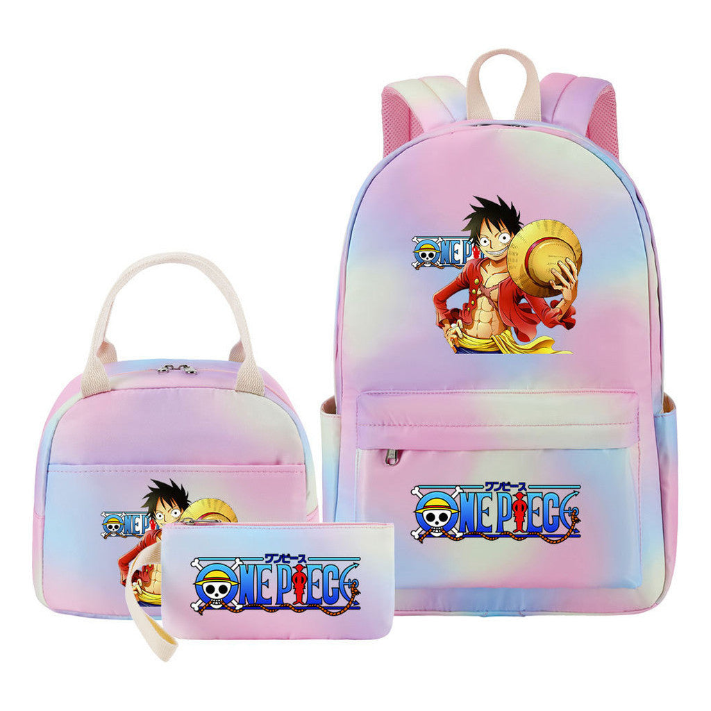 Cartoon Manga Pirate Wang Qing Student Girls School Bag Lunch Bag Three Piece Set Backpack Set