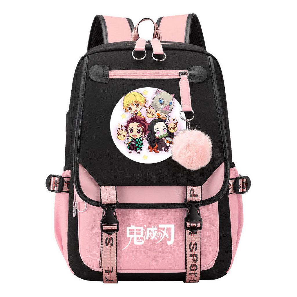 Cartoon Fashion Usb Youth School Bag For Boys And Girls Casual Ribbon Flip Backpack
