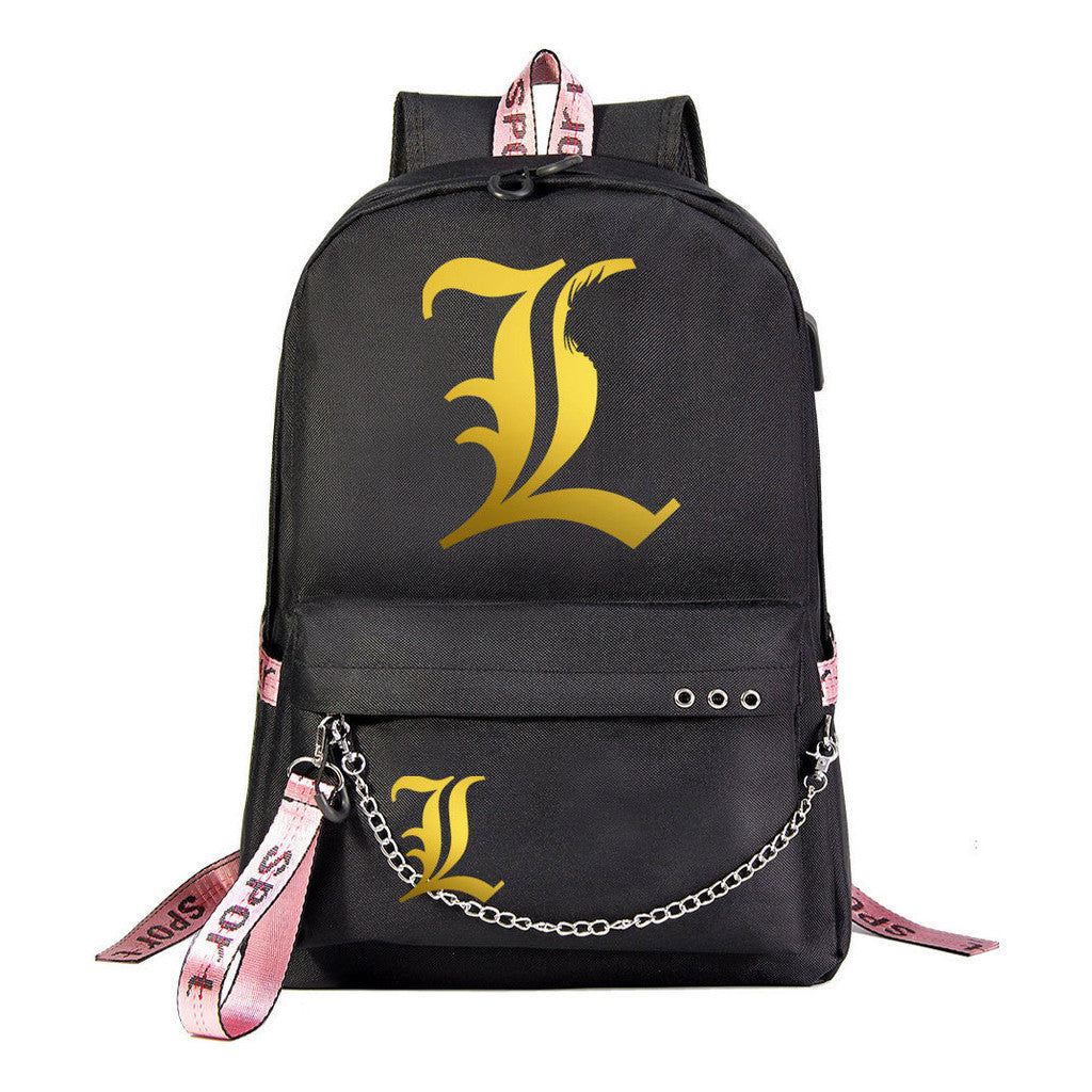 Golden Death Note Usb Youth Student Backpack For Boys And Girls Leisure Travel Backpack