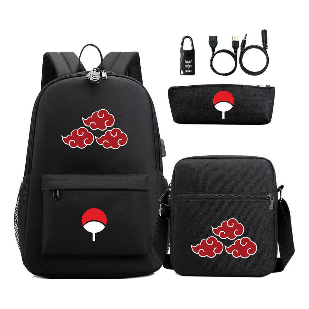 Naruto Usb Password Lock Youth Student Backpack Three Piece Set Backpack Set