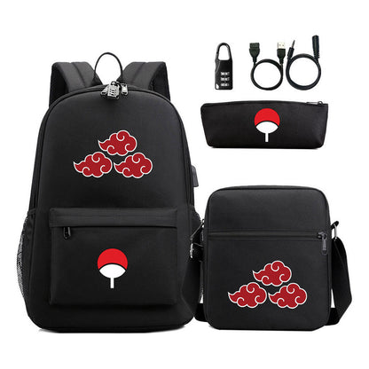 Naruto Usb Password Lock Youth Student Backpack Three Piece Set Backpack Set