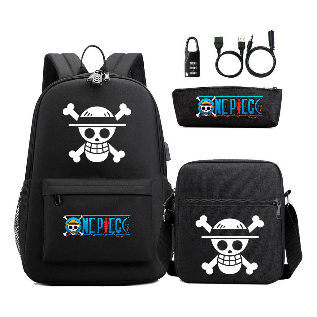 Cartoon Pirate King Usb Password Lock Youth Student School Bag Three Piece Set For Boys And Girls Backpack Set
