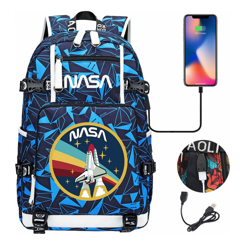 Nasa Fashion Printed Usb Student Backpack For Leisure Travel Backpack