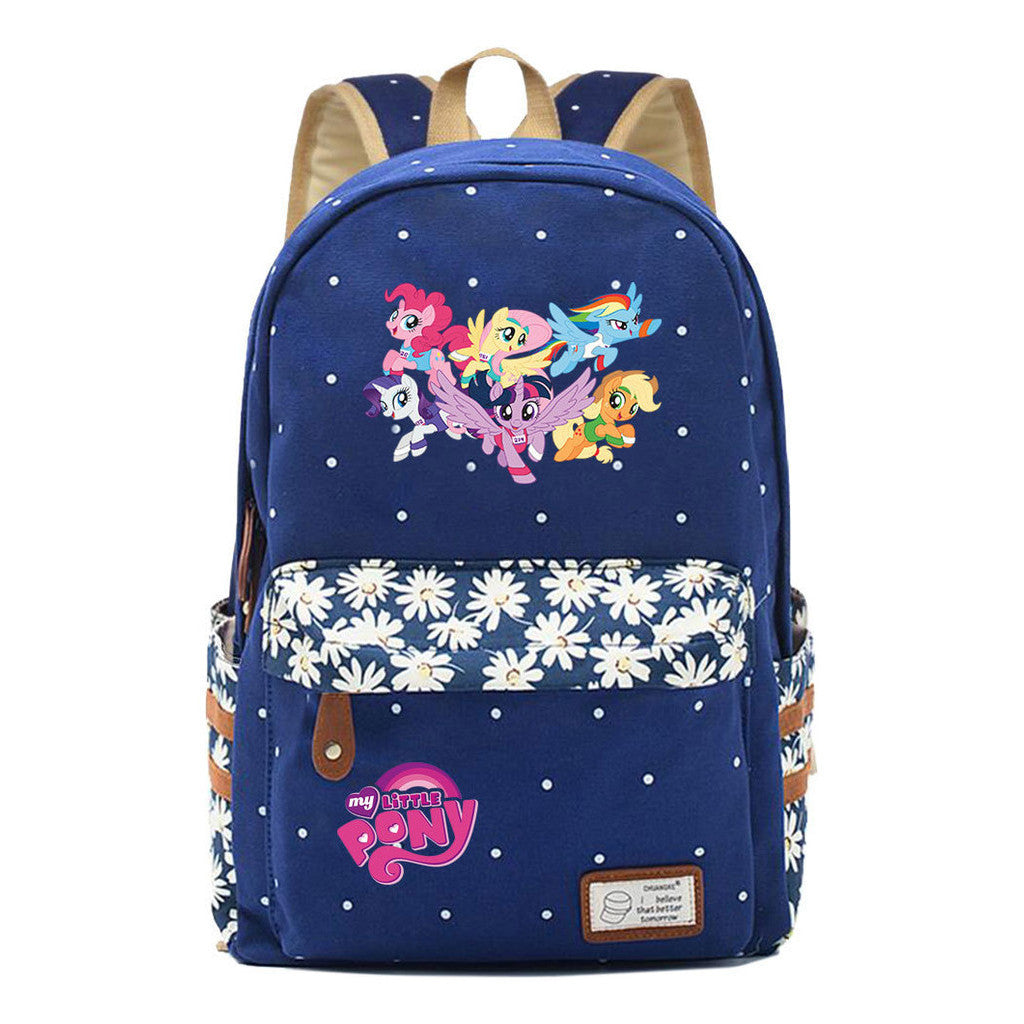 Pony Unicorn Youth Student School Bag Fragmented Canvas Girl Backpack