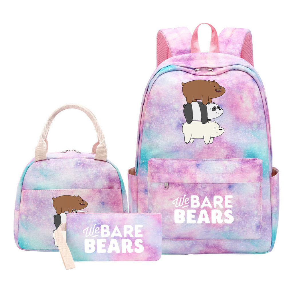 Cartoon Cute Three Bears Youth Student Girls School Bag Lunch Bag Three Piece Set Backpack Set