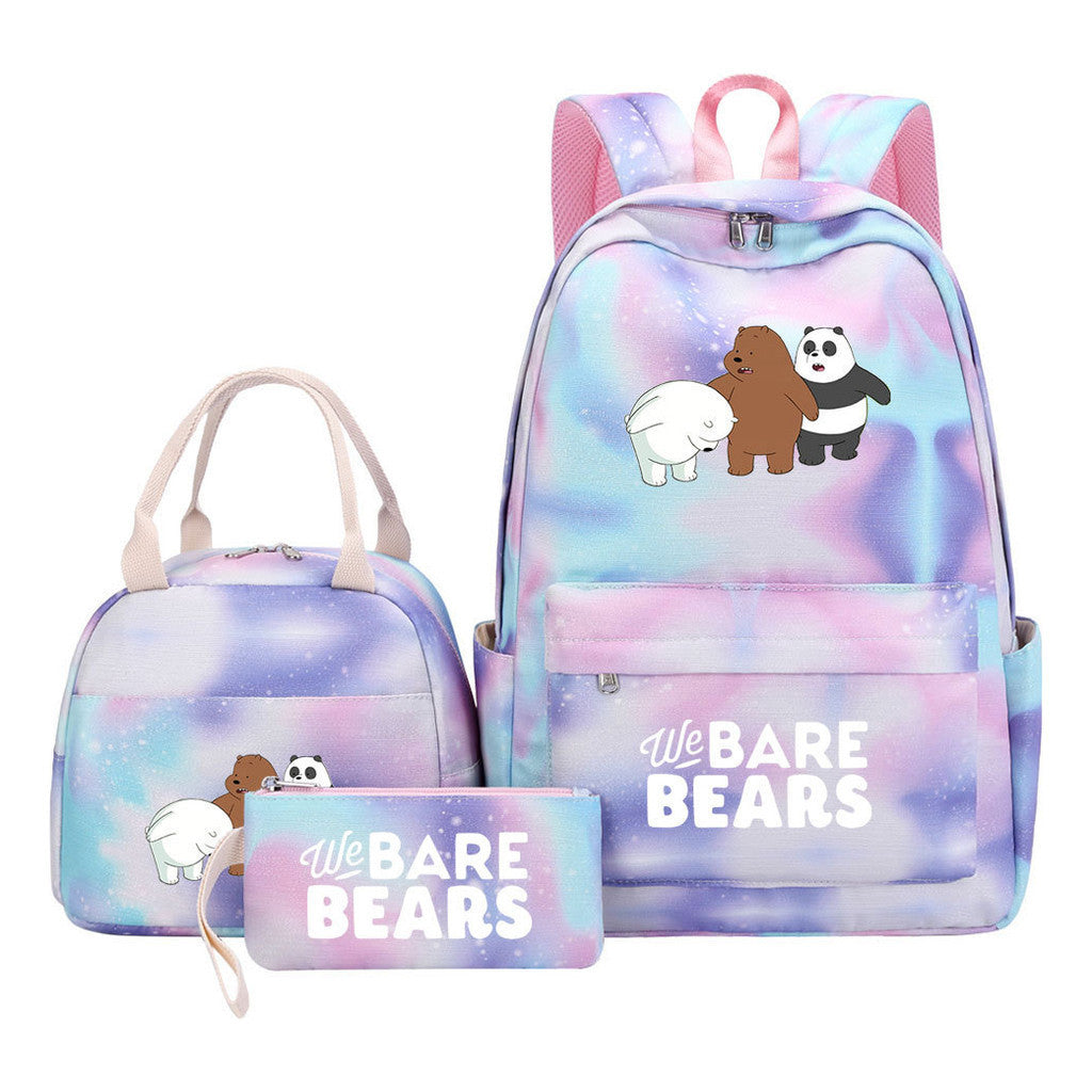 Cartoon Cute Three Bears Youth Student Girls School Bag Lunch Bag Three Piece Set Backpack Set