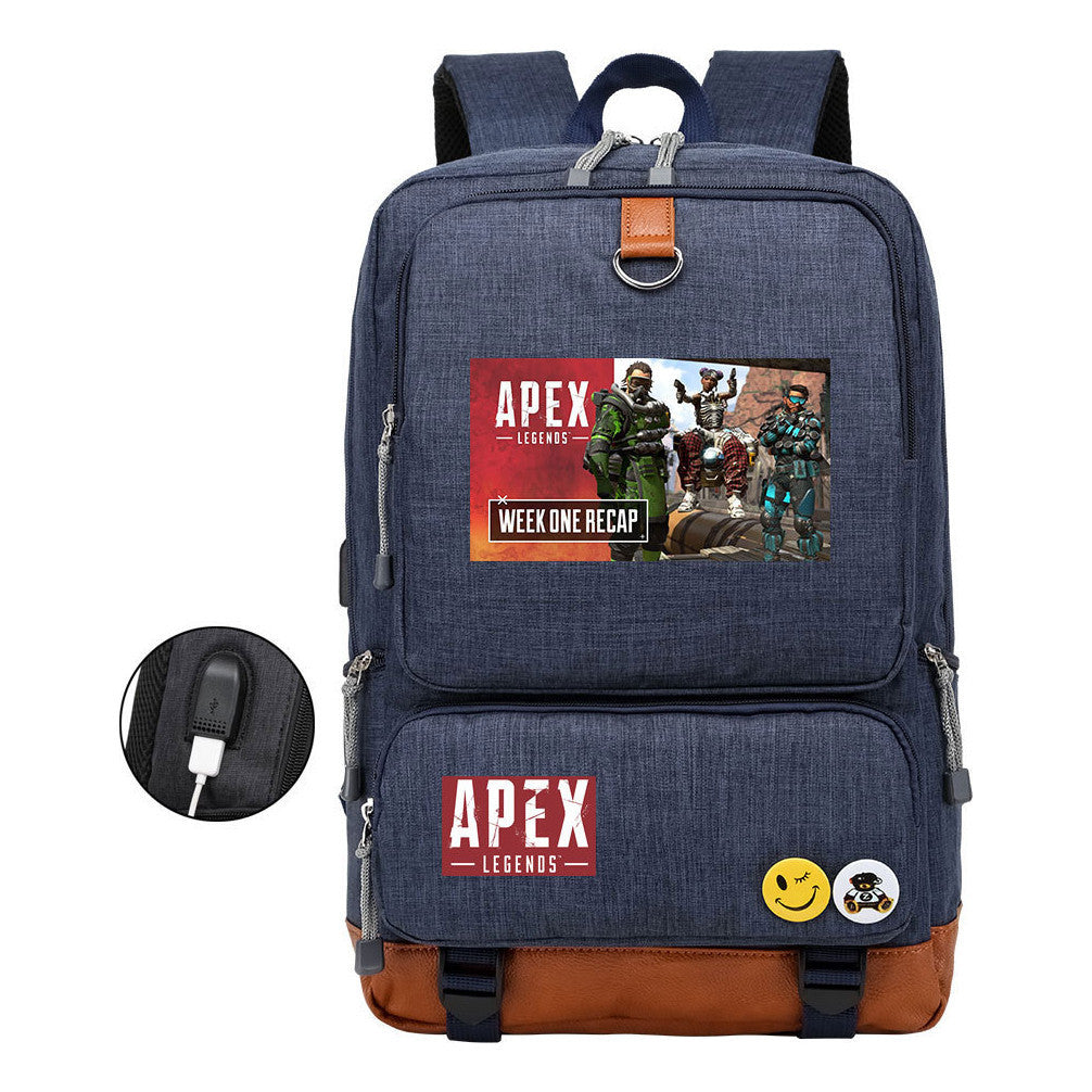 Apex Hero Print Usb Youth School Bag Leisure Travel Backpack