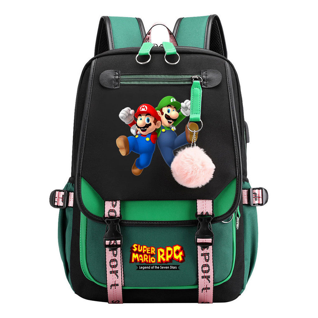 Printed Usb Youth Student Backpack For Men And Women With Casual Woven Strap Flap Backpack