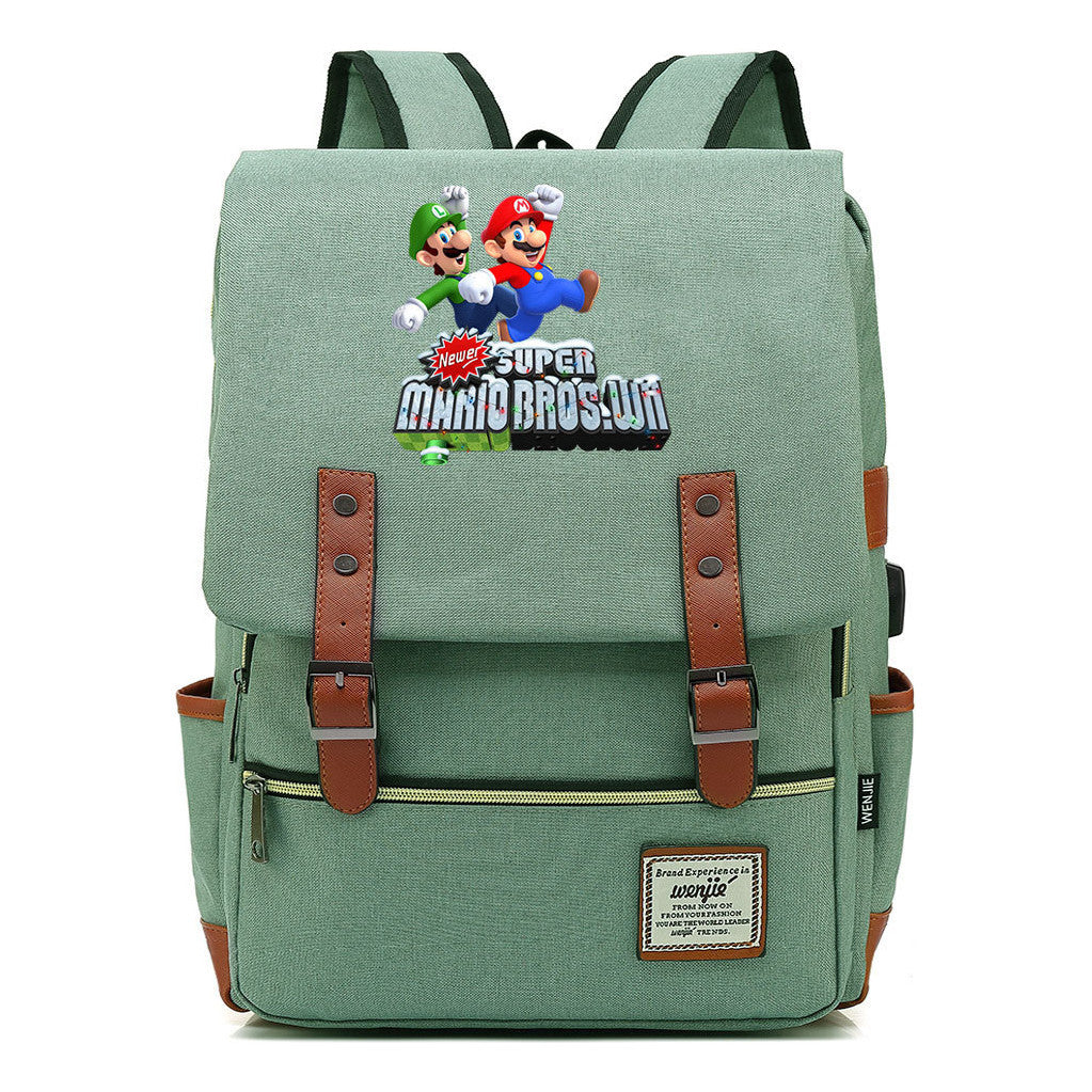 Game Super Mario Youth Student Backpack Usb Casual Backpack