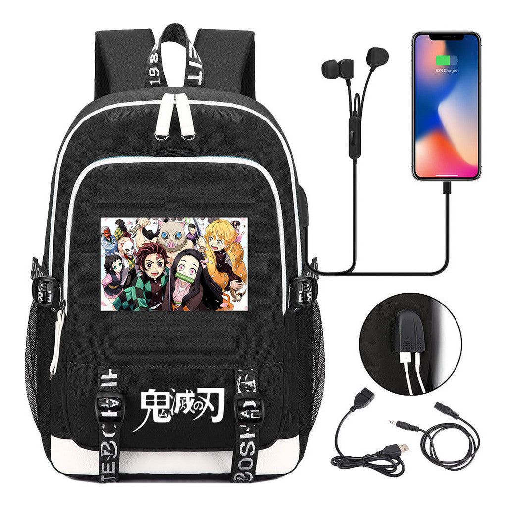 Comic Cartoon Fashion Youth Student Backpack Usb Men's And Women's Casual Backpack