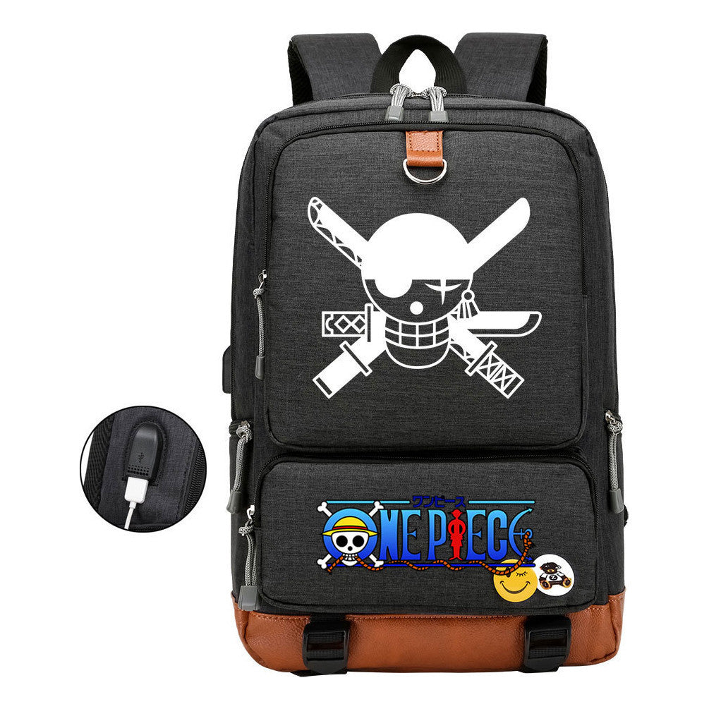 Cartoon Pirate King Printed Usb Student Backpack Leisure Travel Backpack