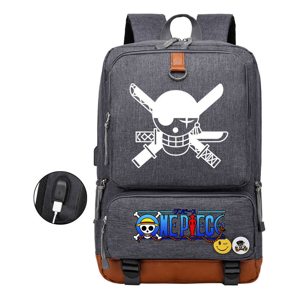 Cartoon Pirate King Printed Usb Student Backpack Leisure Travel Backpack