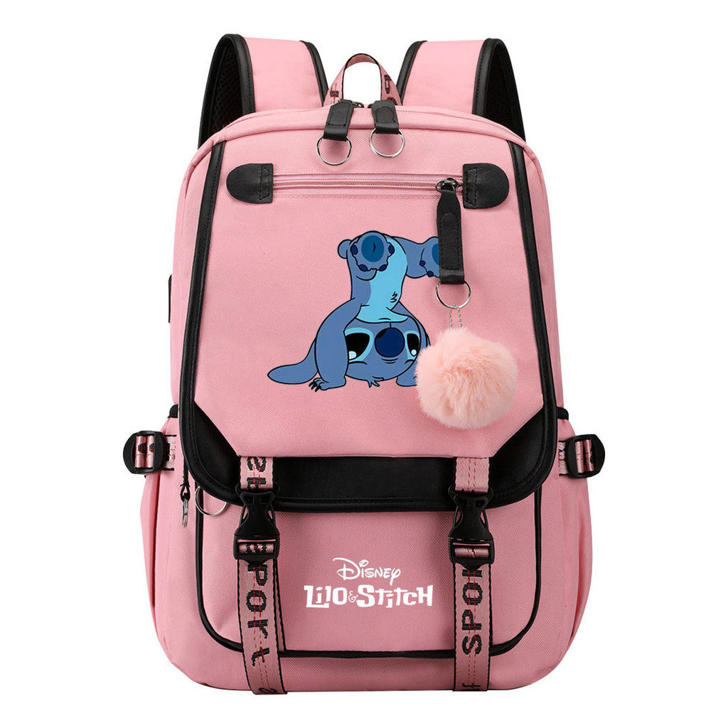Interstellar Baby Stitch Usb Backpack For Boys And Girls Casual Woven Strap Flip Backpack