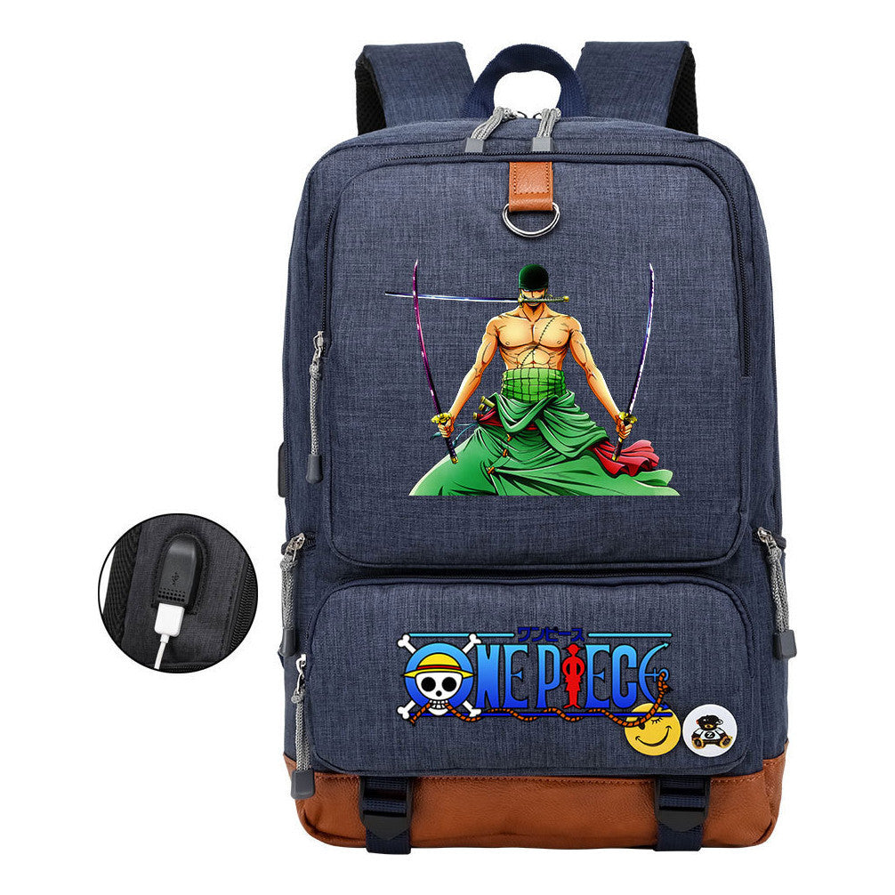 Cartoon Pirate King Print Usb Youth Backpack For Boys And Girls Leisure Travel Backpack