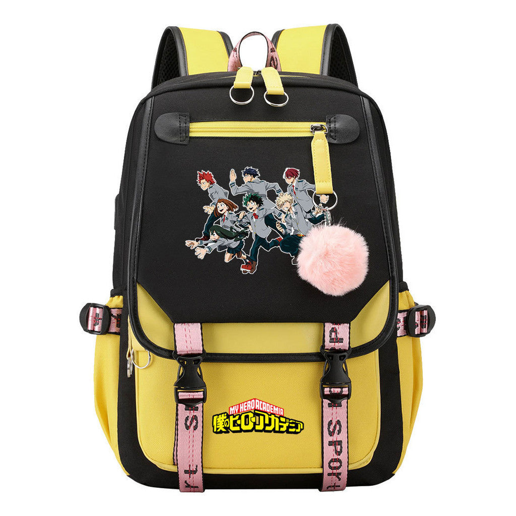 My Heroes Academy Usb Youth Student Backpack With Casual Woven Strap Flip Back Backpack