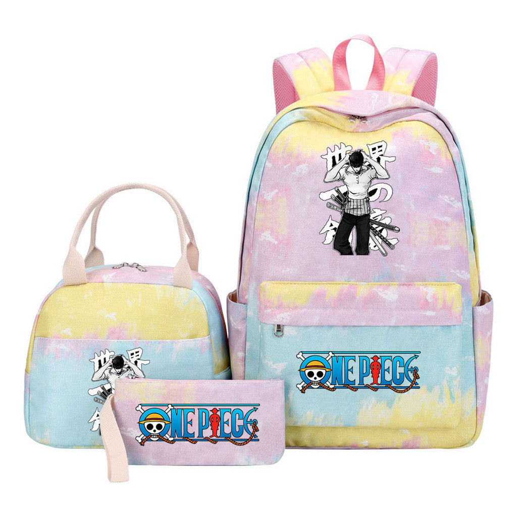 Cartoon Pirate King Youth Student Girls School Bag Lunch Bag Three Piece Set Backpack Set