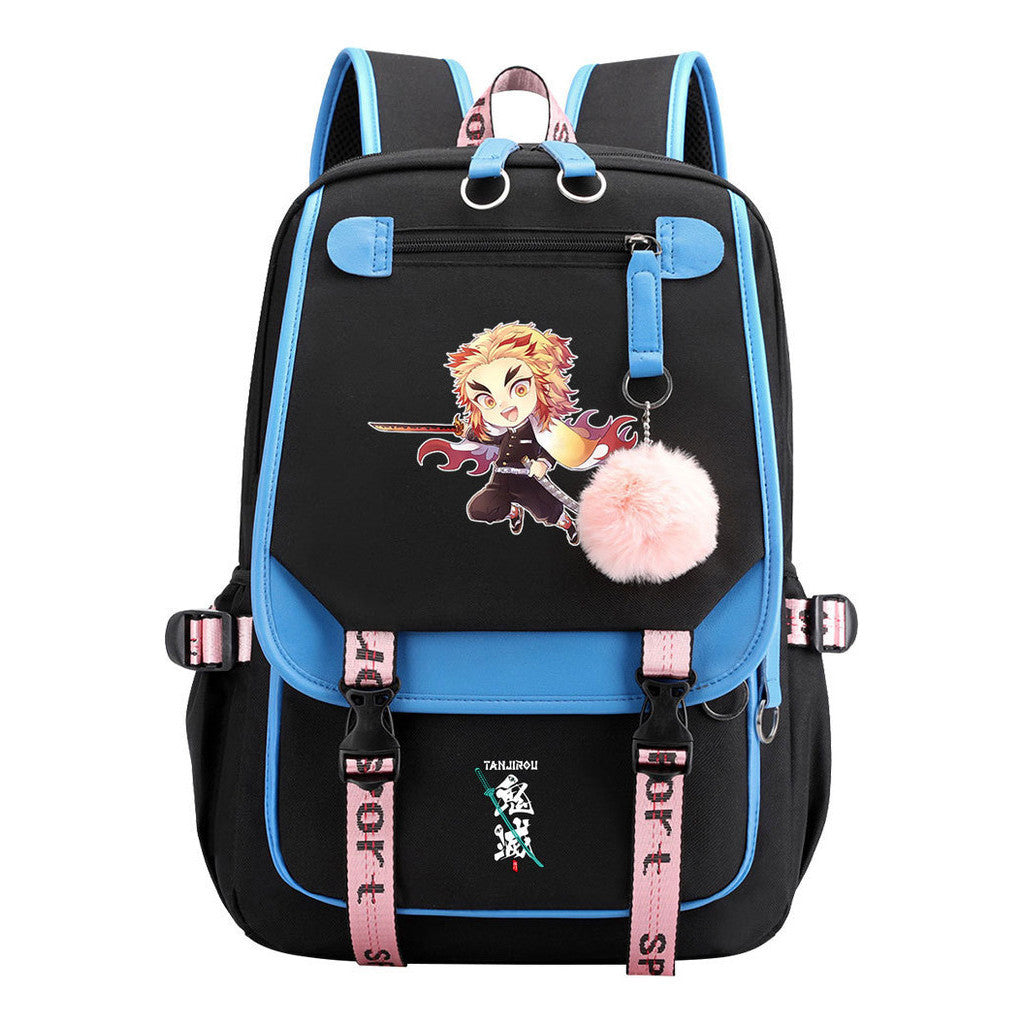 Japanese Cartoon Fashion Usb Youth Student Backpack With Casual Woven Strap Flip Back Backpack