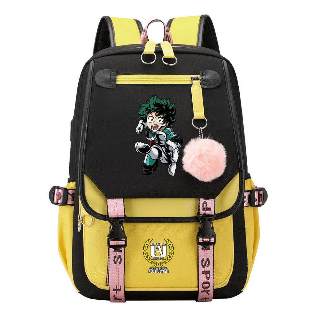 My Heroes Academy Usb Youth Student Backpack With Casual Woven Strap Flip Back Backpack