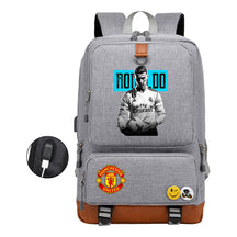Football Star Cristiano Ronaldo Printed Usb Youth Student Backpack For Leisure Travel Backpack